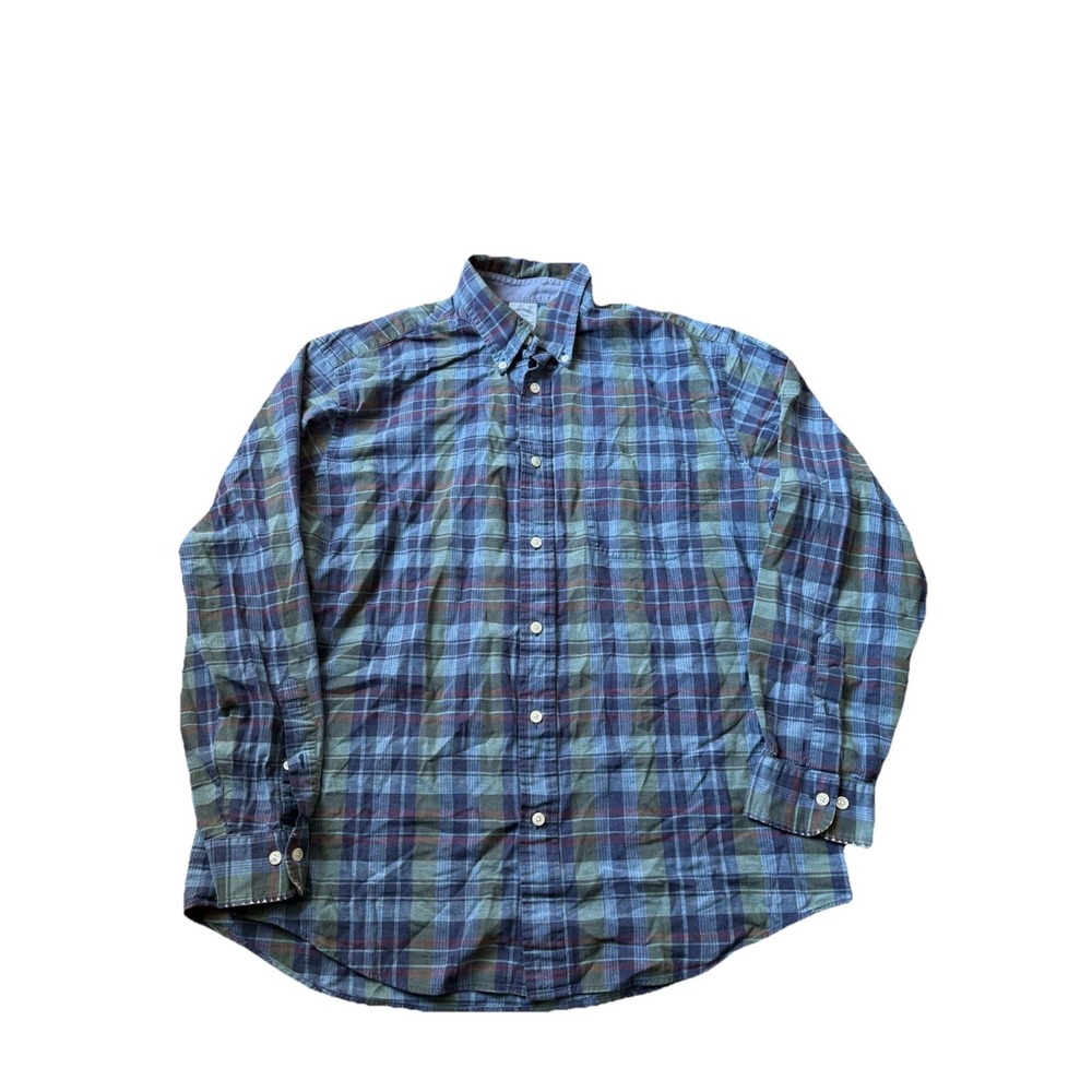 Brooks Brothers Regent Shirt Mens XL Plaid Blue Green Cotton Button Up